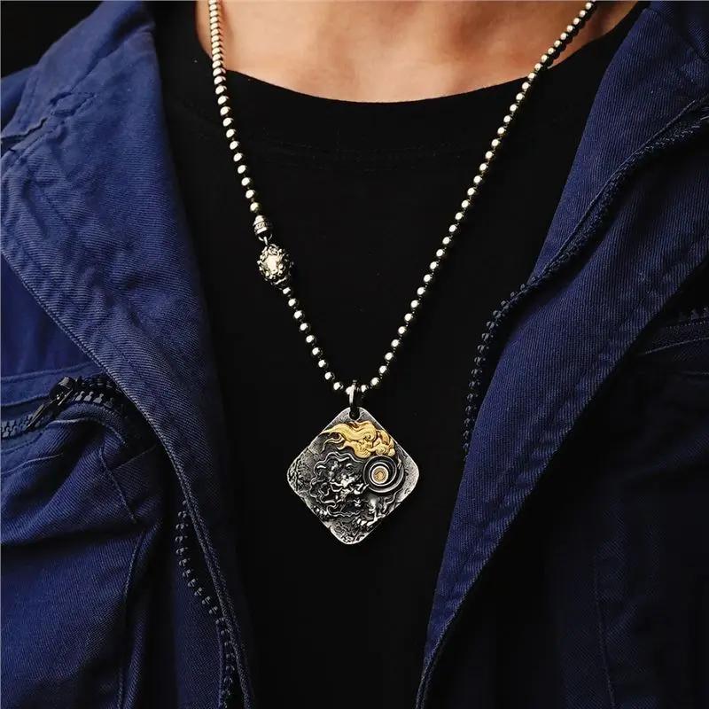 Taoist Vintage Cloud Dragon Pendant Necklace - Auspicious Chinese Dragon with Clouds Amulet for Wealth Growth & Financial Flow, Prosperity Talisman Tao Stones