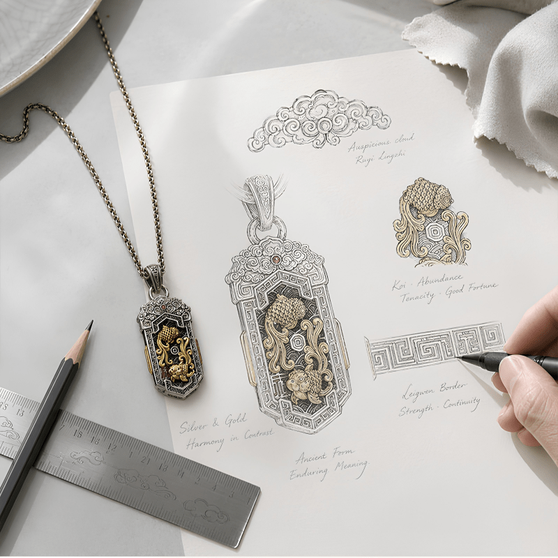 Tao Stones Double Koi Copper Pendant