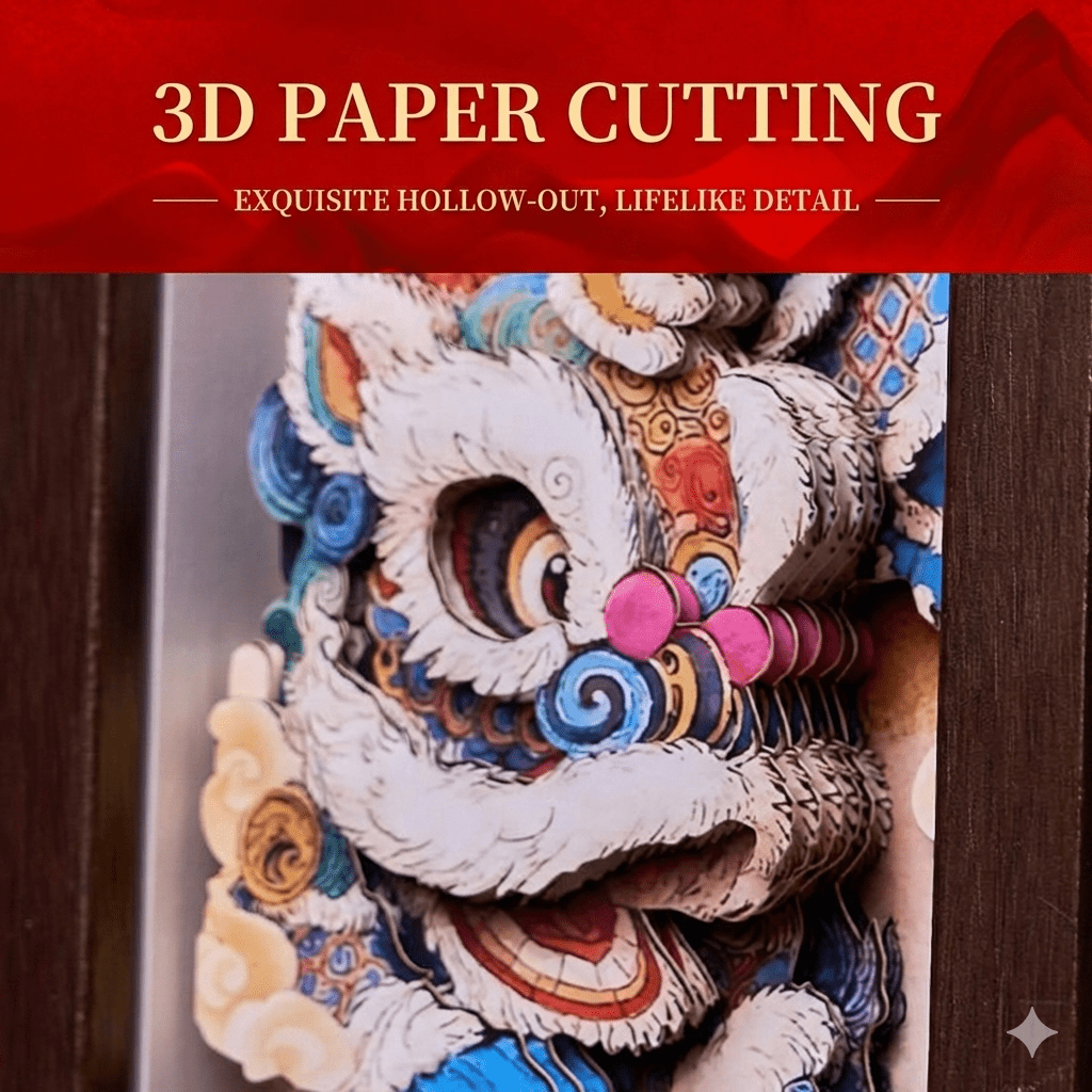 Tao Stones | Guardian of Abundance: 3D Paper - Cut Lion Dance (Set of 2)
