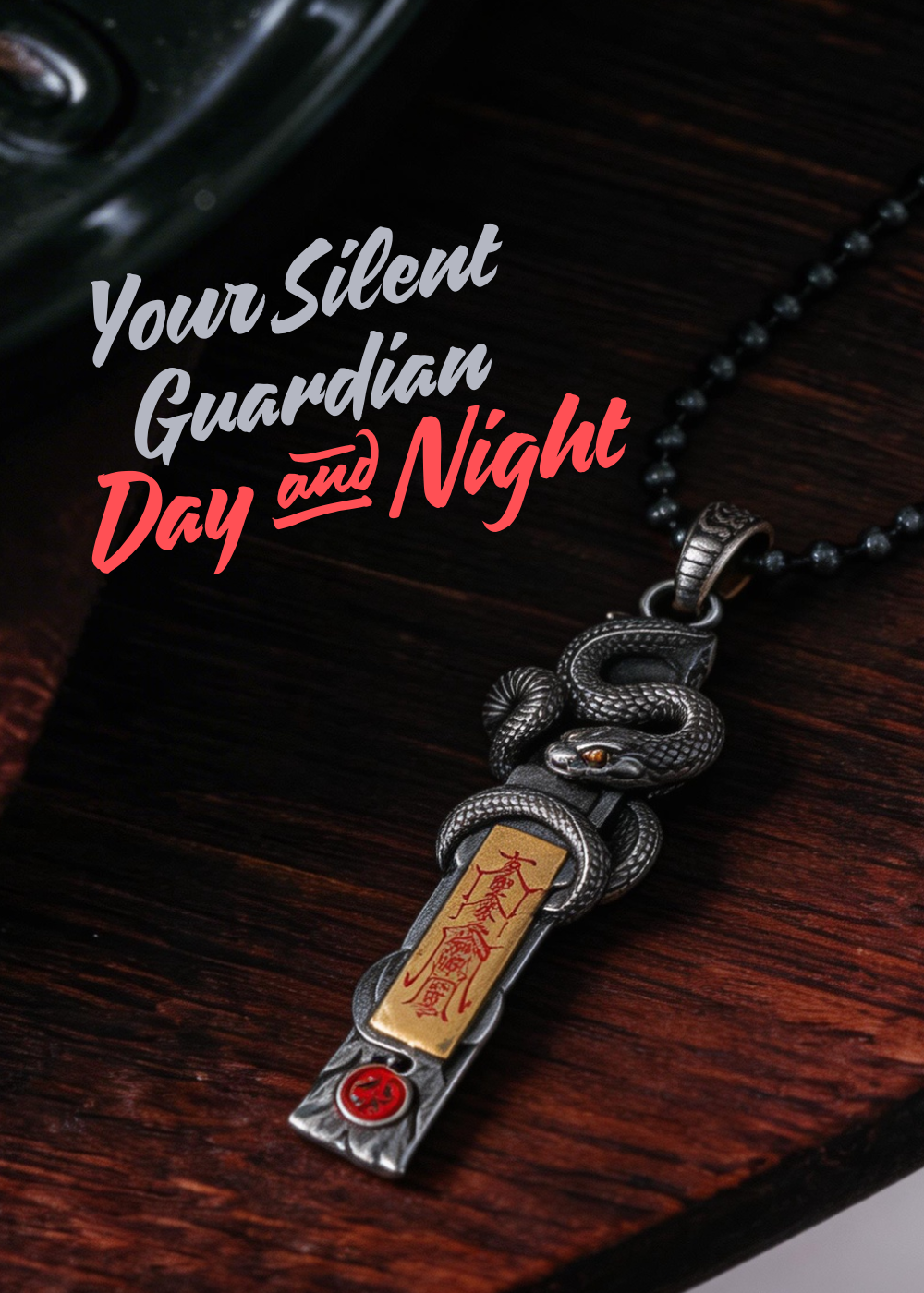 Coiled sacred serpent pendant, a silent guardian for protection.