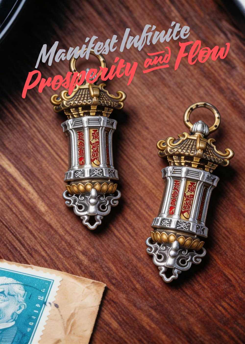 Gold and silver twin pagoda pendants for manifesting wealth.