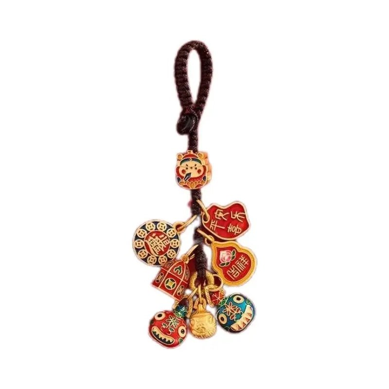 Tao Stones Wealth Trinity Copper Keychain – God of Fortune & Gold Guardian