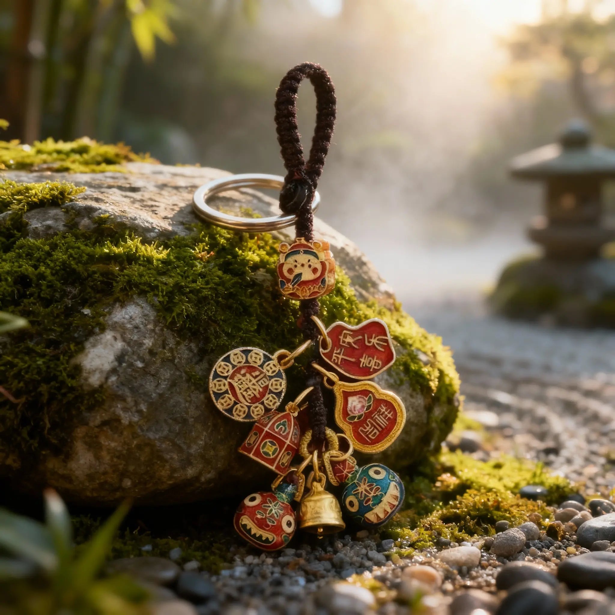 Tao Stones Wealth Trinity Copper Keychain – God of Fortune & Gold Guardian
