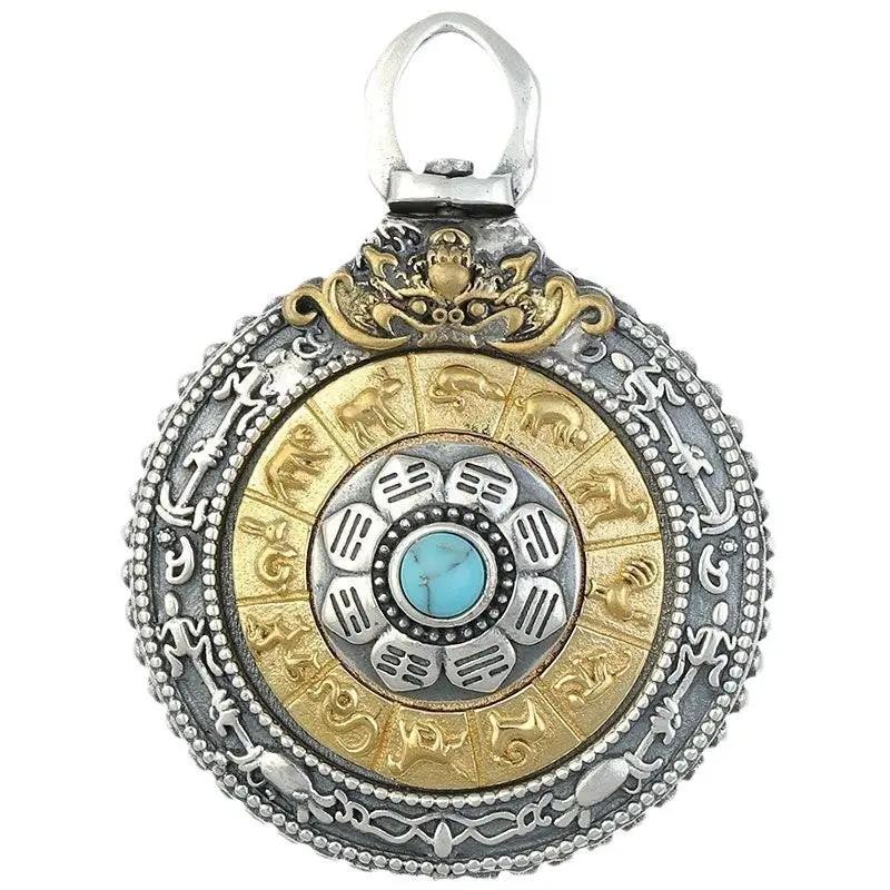 Taoist Nine Palace Bagua Rotating Pendant - Tibetan Auspicious Mirror Amulet for Enhancing Luck & Continuous Good Fortune, Feng Shui Talisman Necklace Tao Stones