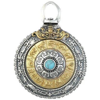 Taoist Nine Palace Bagua Rotating Pendant - Tibetan Auspicious Mirror Amulet for Enhancing Luck & Continuous Good Fortune, Feng Shui Talisman Necklace Tao Stones