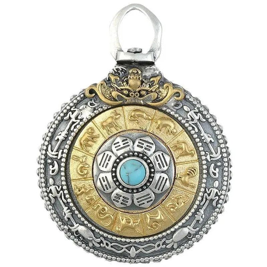 Taoist Nine Palace Bagua Rotating Pendant - Tibetan Auspicious Mirror Amulet for Enhancing Luck & Continuous Good Fortune, Feng Shui Talisman Necklace Tao Stones