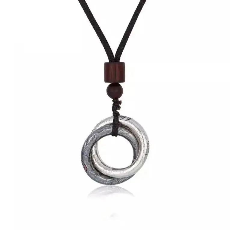 Taoist Interlocking Circles Pendant Necklace - Double Ring Love Amulet for Sweet Relationships & Romantic Blessings, Couple's Promise Jewelry Tao Stones