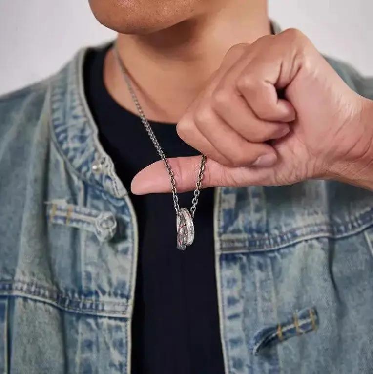 Taoist Interlocking Circles Pendant Necklace - Double Ring Love Amulet for Sweet Relationships & Romantic Blessings, Couple's Promise Jewelry Tao Stones