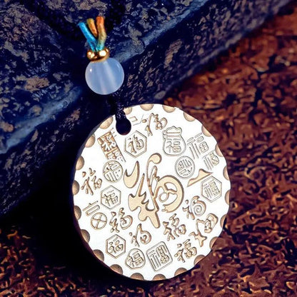 Taoist "Blessings & Health" Solid Silver Pendant - Silver Round Necklace Amulet for Protection, Good Health & Peace, Unisex Taoism Jewelry Tao Stones