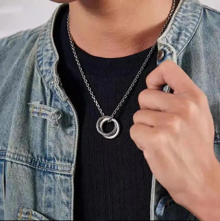 Taoist Interlocking Circles Pendant Necklace - Double Ring Love Amulet for Sweet Relationships & Romantic Blessings, Couple's Promise Jewelry Tao Stones