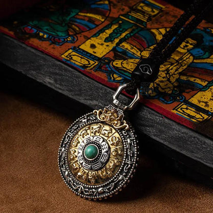 Taoist Nine Palace Bagua Rotating Pendant - Tibetan Auspicious Mirror Amulet for Enhancing Luck & Continuous Good Fortune, Feng Shui Talisman Necklace Tao Stones