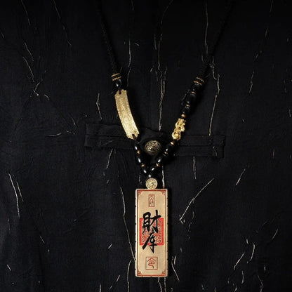 Taoist Five Paths Prosperity Talisman Pendant - Wealth Command Token Necklace for Attracting Abundance & Business Success, Chinese Caishen Amulet Tao Stones