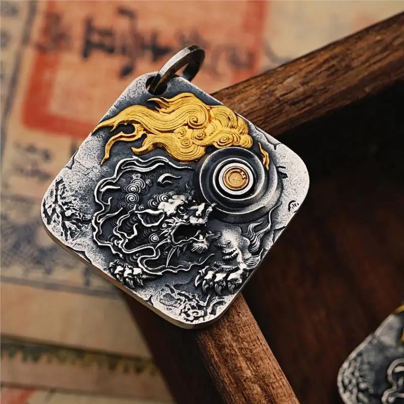 Taoist Vintage Cloud Dragon Pendant Necklace - Auspicious Chinese Dragon with Clouds Amulet for Wealth Growth & Financial Flow, Prosperity Talisman Tao Stones