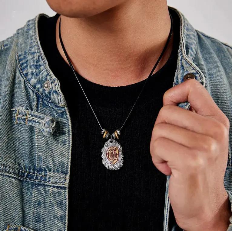 Taoist Golden Light Mantra Pendant - Chinese Style "Golden Light Divine" Protection Necklace for Warding Off Negative Energies & Safe Guarding, Vintage Amulet Pendant Tao Stones