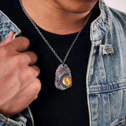 Taoist Golden Light Talisman Pendant - Antique Script Seal Amulet Necklace for Spiritual Protection & Banishing Misfortune, Ancient Chinese Daoist Guardian Charm Tao Stones