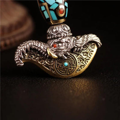 Taoist Ritual Axe Pendant - Antique Silver Vajra Chopper Phurba Necklace for Protection & Banishing Misfortune Tao Stones