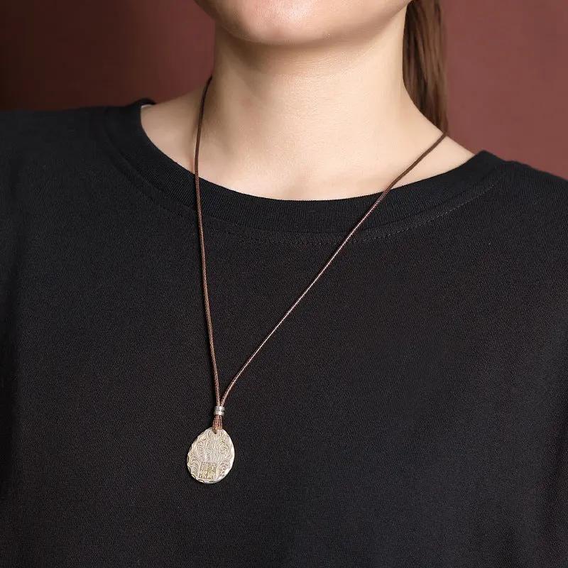 Antique Taoist "Peace & Joy" Plaque Pendant - Gold-traced Vine Scrolls for Health Protection & Harmony, Retro Chinese Amulet Necklace Tao Stones