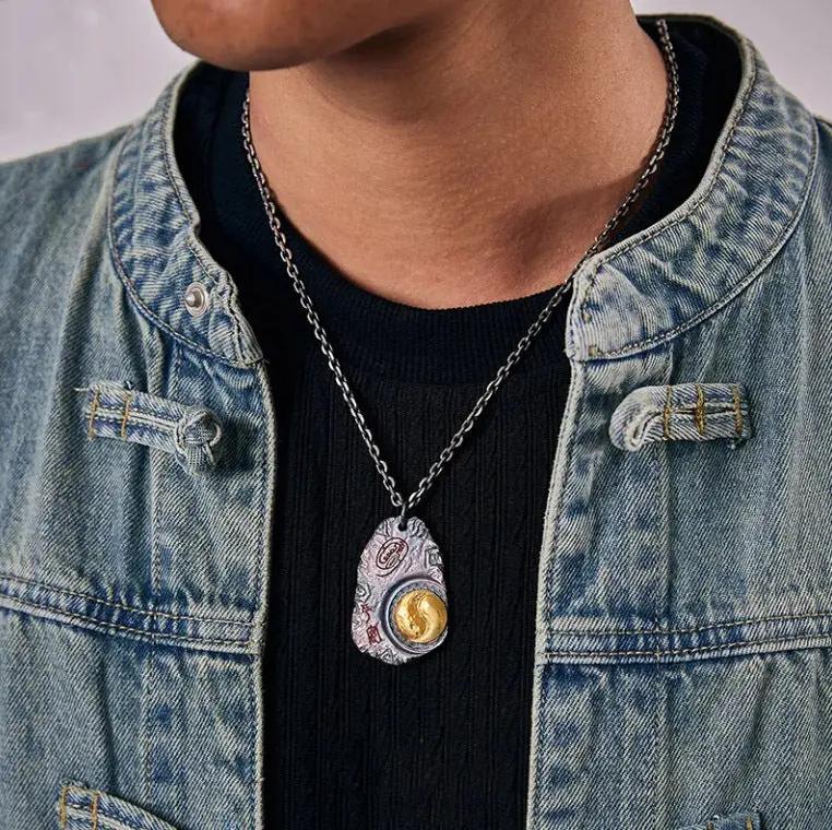 Taoist Golden Light Talisman Pendant - Antique Script Seal Amulet Necklace for Spiritual Protection & Banishing Misfortune, Ancient Chinese Daoist Guardian Charm Tao Stones