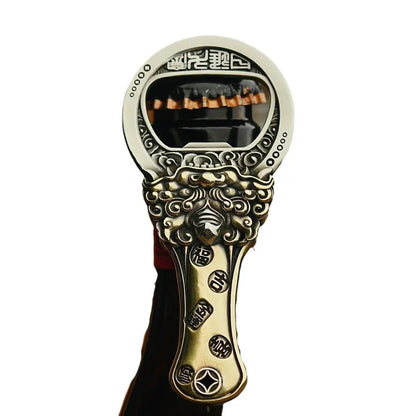 "Daily Gold Ingot" Pi Xiu Mythical Creature Brass Bottle Opener - Antique Chinese Style Fortune Talisman & Desktop Worry Stone Tao Stones