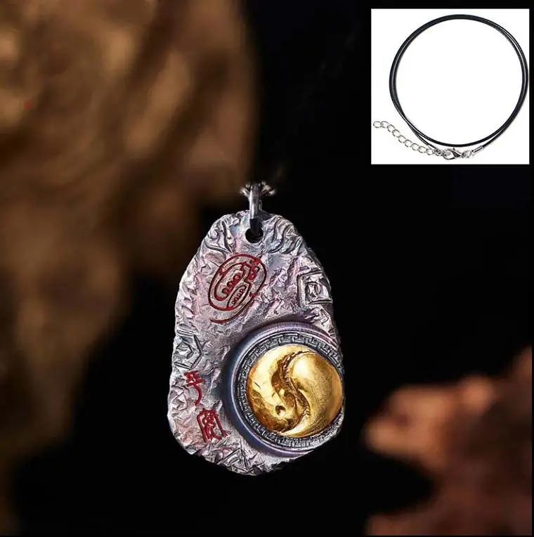 Taoist Golden Light Talisman Pendant - Antique Script Seal Amulet Necklace for Spiritual Protection & Banishing Misfortune, Ancient Chinese Daoist Guardian Charm Tao Stones