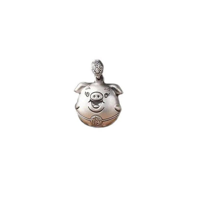 Taoist Silver Pig Keychain - Lucky Pig Good Luck Charm, Continuous Blessings Amulet Keyring for Abundance & Good Fortune Tao Stones