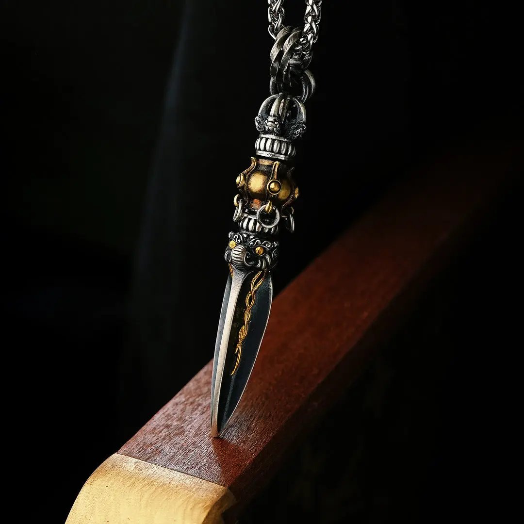 Taoist Ritual Sword Pendant - Ancient Exorcism Dagger Necklace for Banishing Evil & Soul Protection, Chinese Daoist Spiritual Defense Amulet Tao Stones