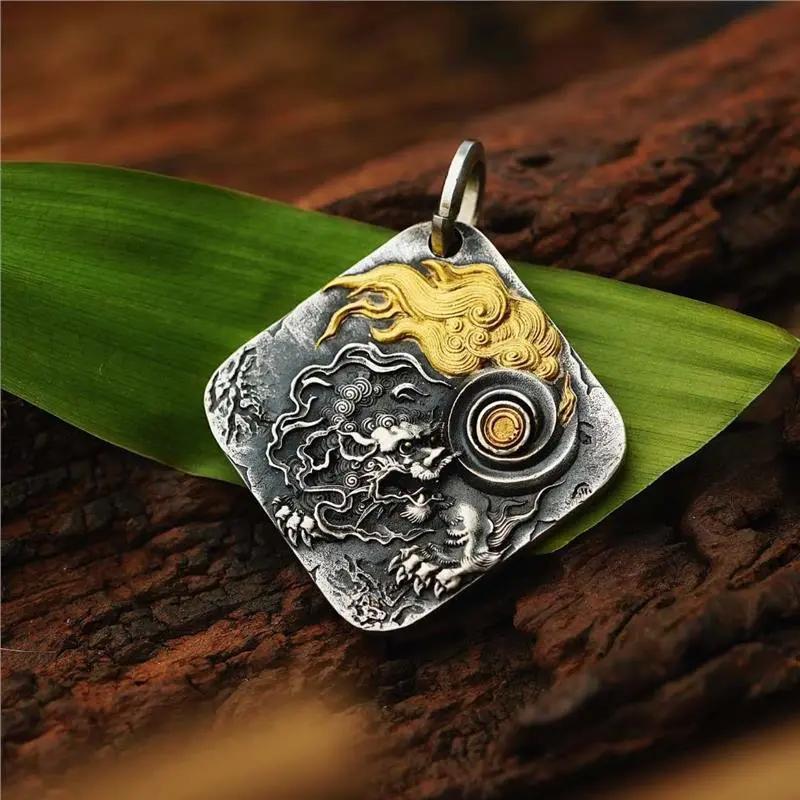 Taoist Vintage Cloud Dragon Pendant Necklace - Auspicious Chinese Dragon with Clouds Amulet for Wealth Growth & Financial Flow, Prosperity Talisman Tao Stones
