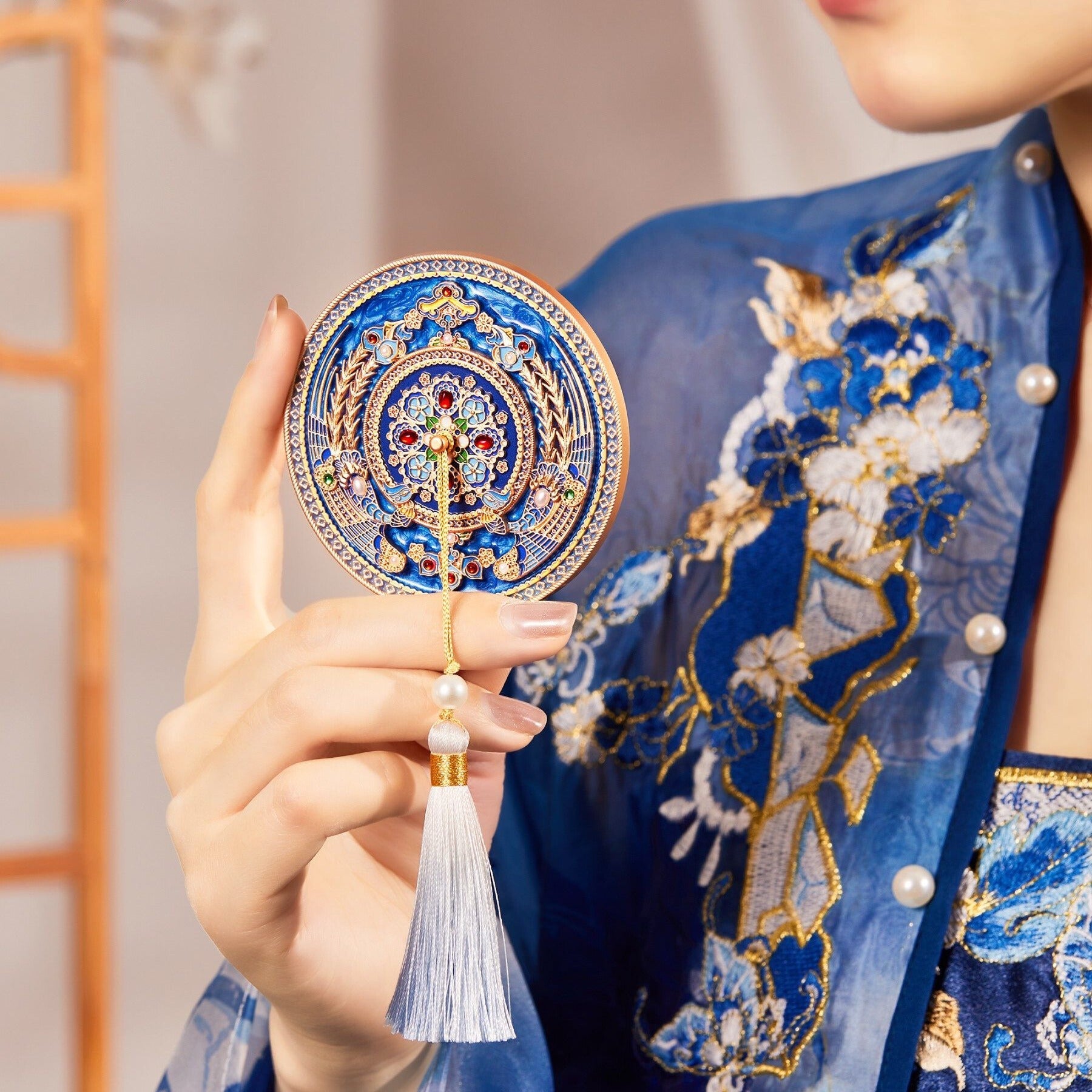 Tao Stones Azure Radiance: Handcrafted Palace Replica Compact Mirror