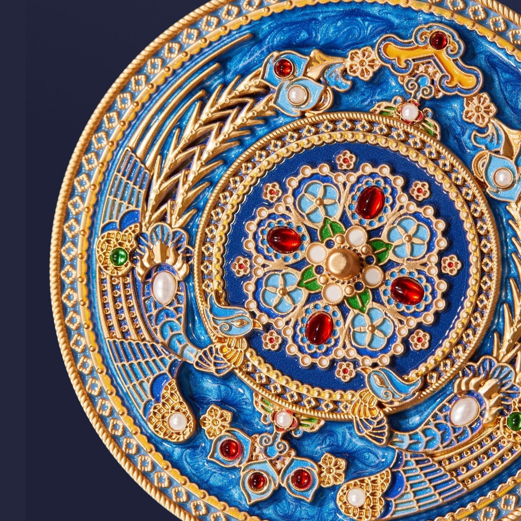 Tao Stones Azure Radiance: Handcrafted Palace Replica Compact Mirror