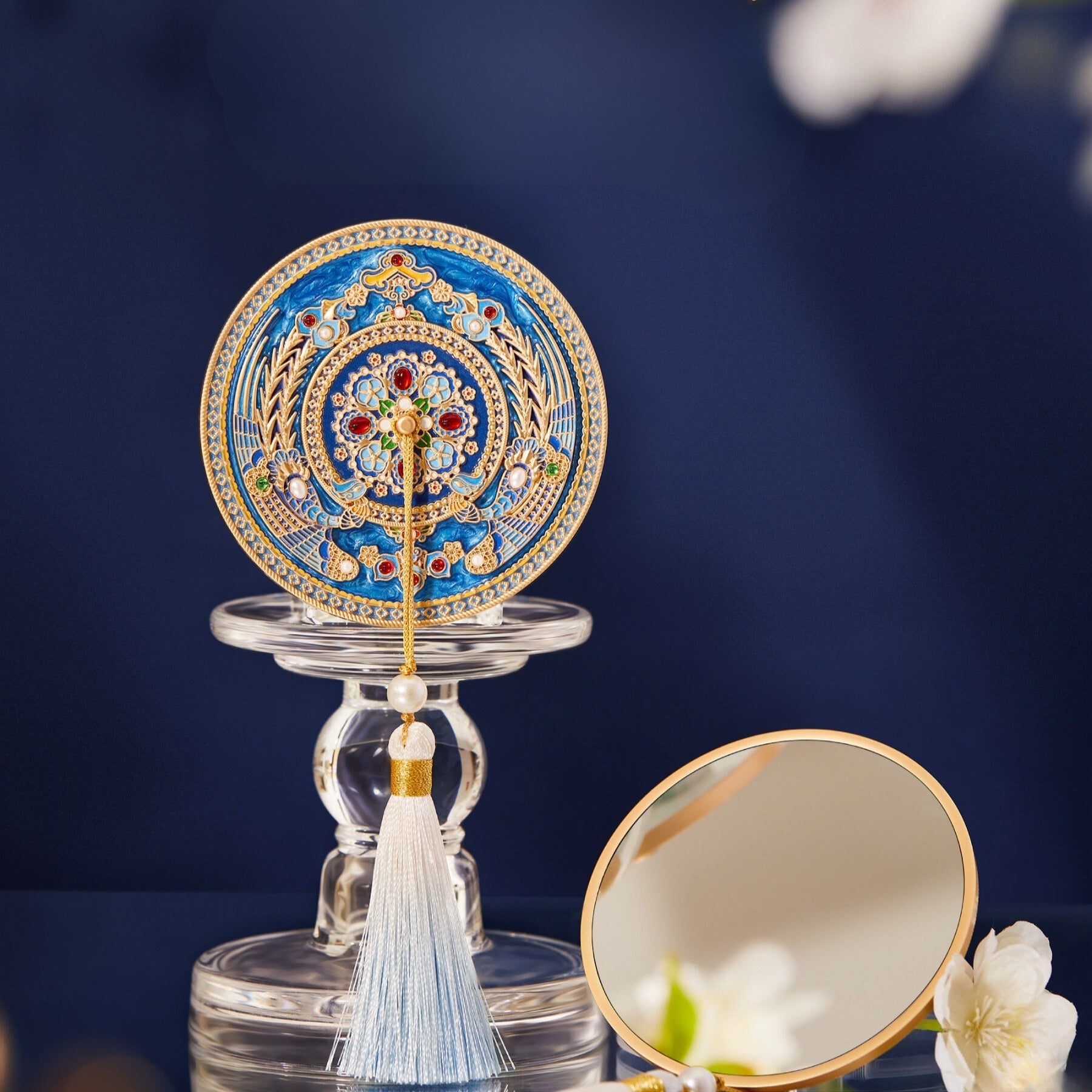 Tao Stones Azure Radiance: Handcrafted Palace Replica Compact Mirror