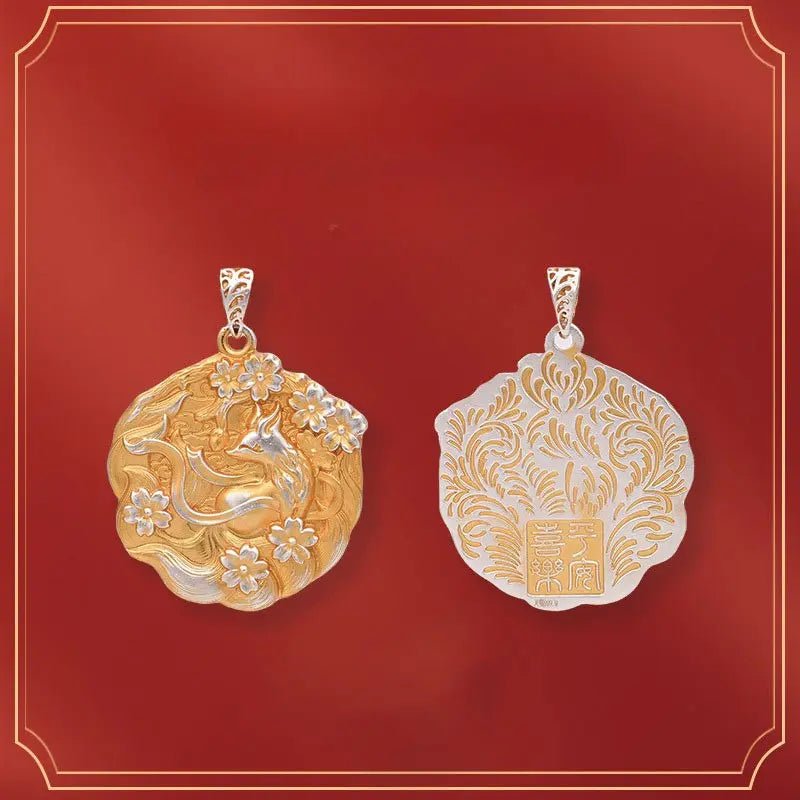 Tao Stones Fox & Peach Blossom Pendant Necklace