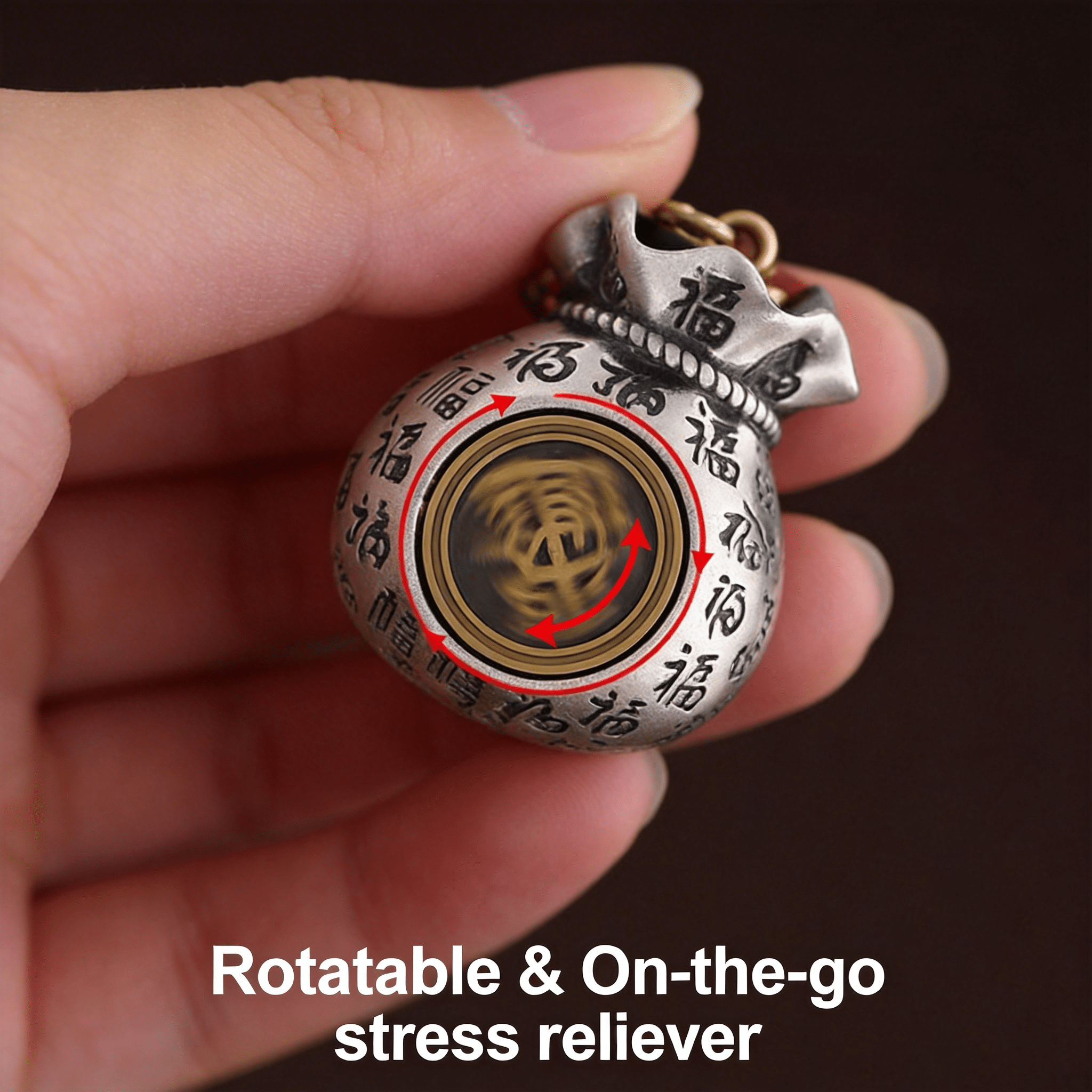 Tao Stones Infinite Abundance: Rotating Fortune Bag Wealth & Blessing Keychain