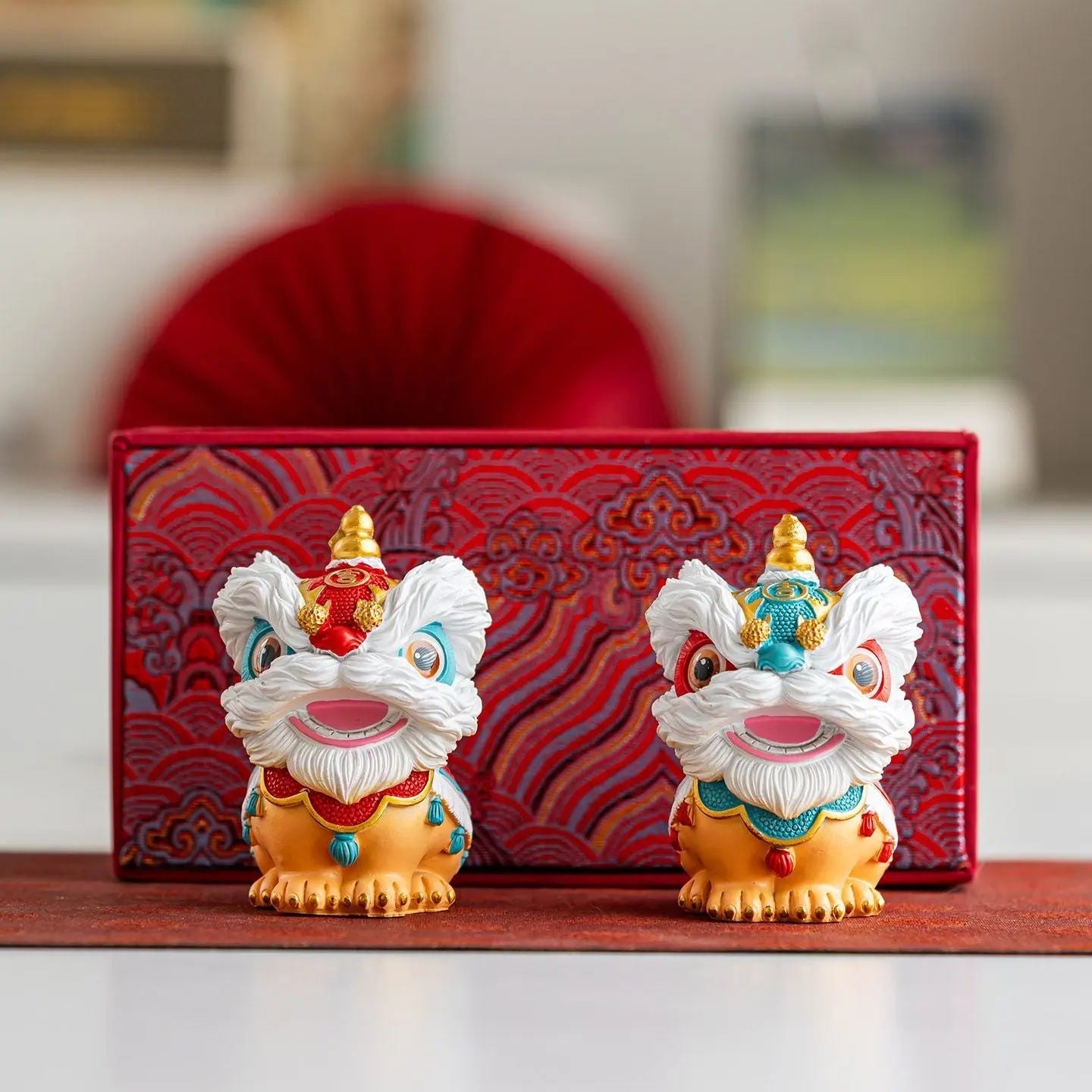 Tao Stones Radiant Guardian Lions: Handcrafted Desktop Prosperity Pair
