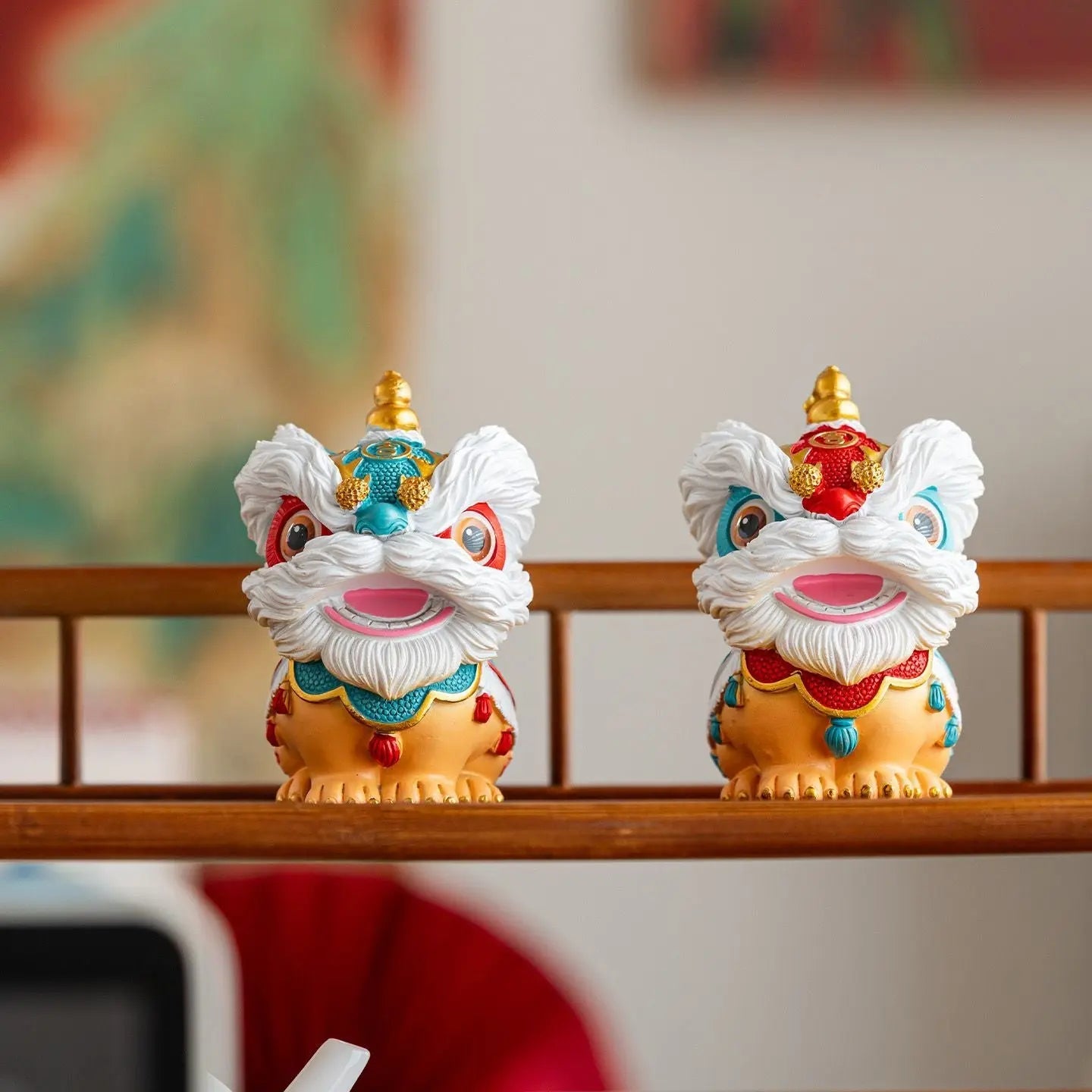 Tao Stones Radiant Guardian Lions: Handcrafted Desktop Prosperity Pair