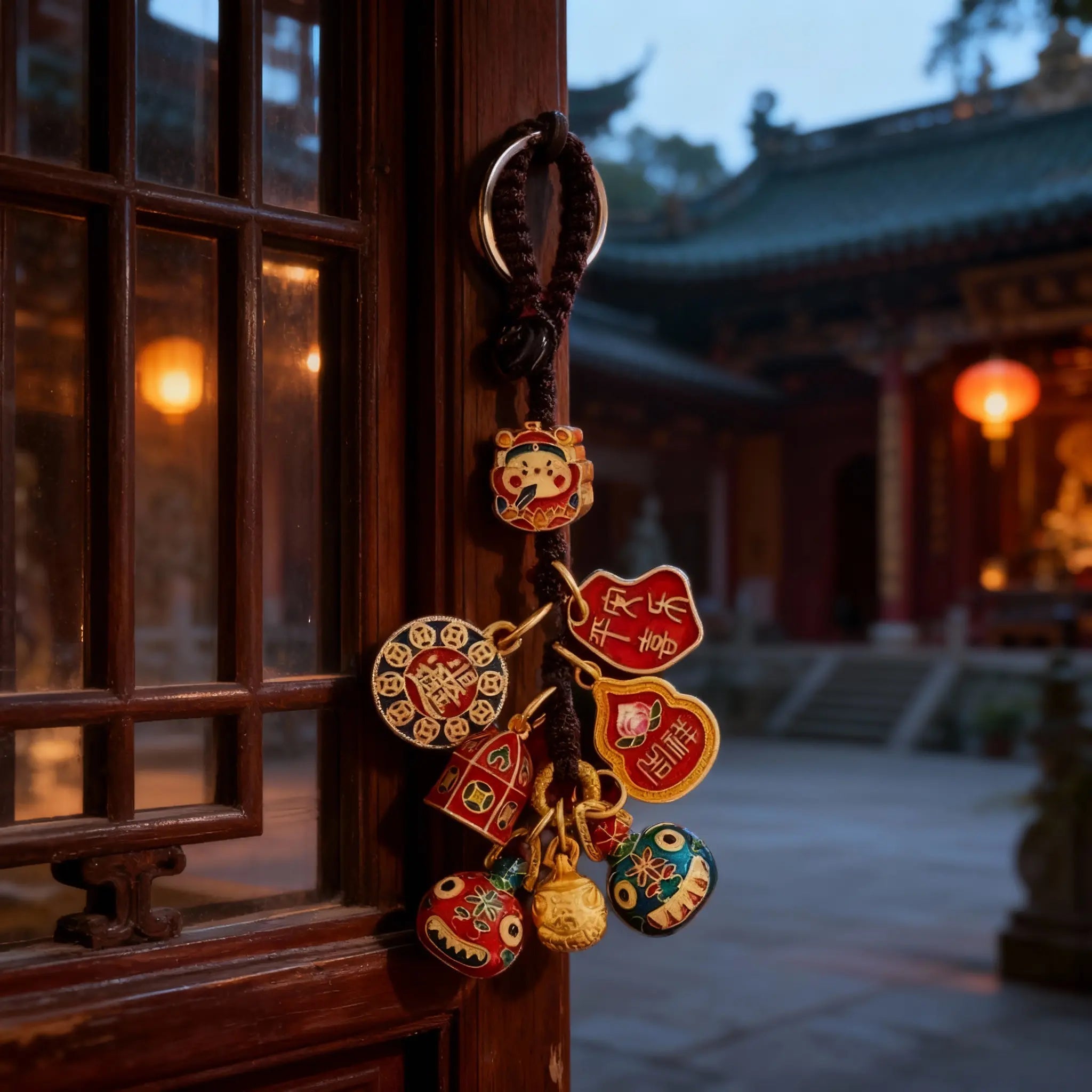 Tao Stones Wealth Trinity Copper Keychain – God of Fortune & Gold Guardian